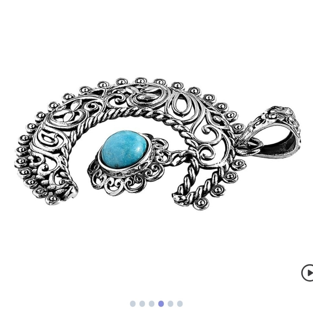 ๐๏ธ Sterling Silver Artisan Crafted Blue Ridge Turquoise Crescent Moon Pendant - Picture 4 of 6